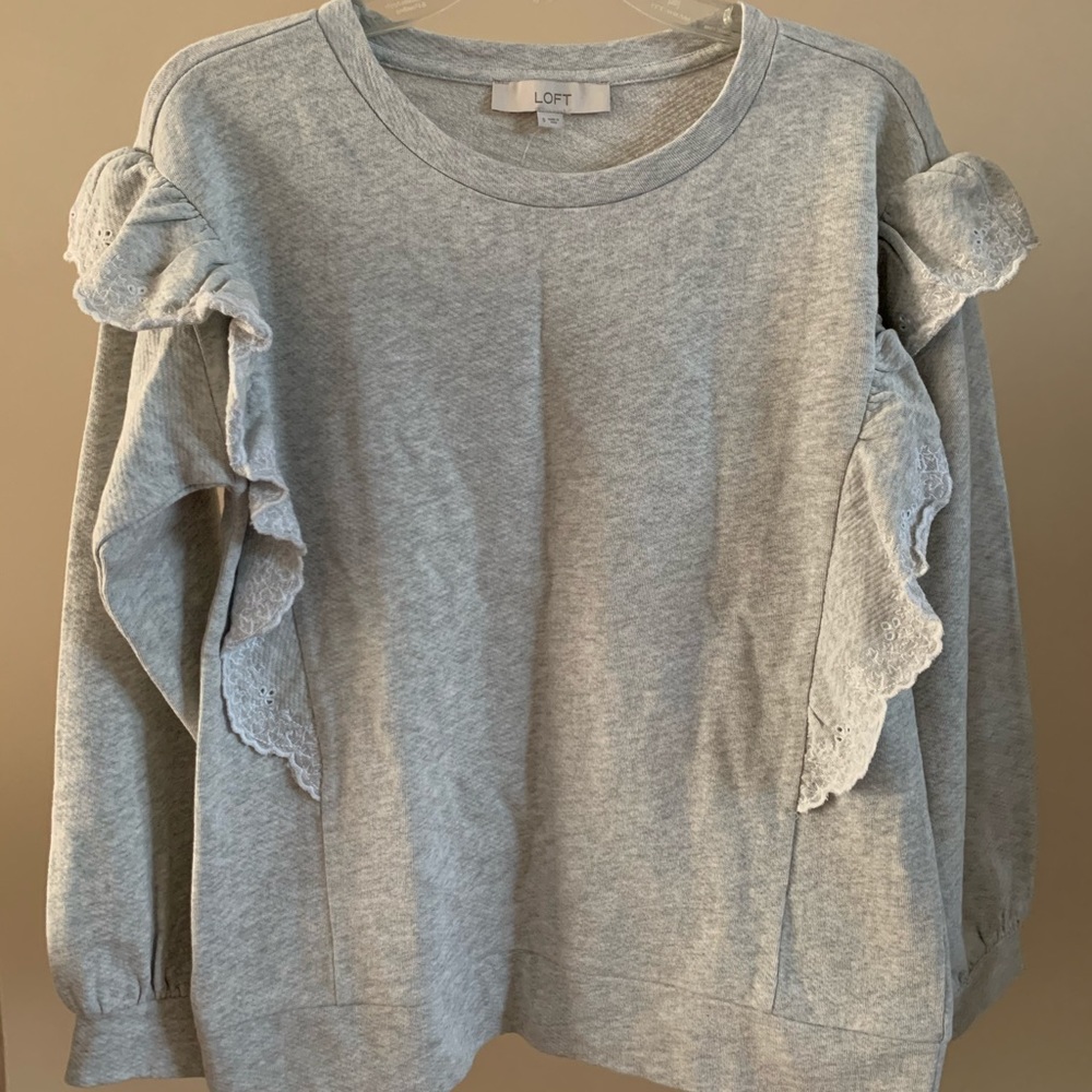 Loft Embroidered Ruffle Sleeve Sweatshirt Top S - Picture 15 of 16